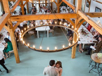 First dance in the barn, guests watching, A Guy and A Girl photo